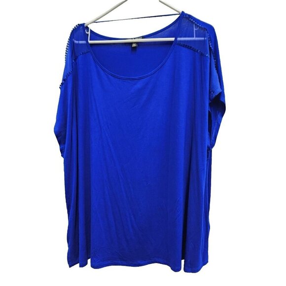 Cable & Gauge Womens Blue Mesh Shoulder Top Size 2X Short Dolman Sleeve Boxy - Picture 1 of 9